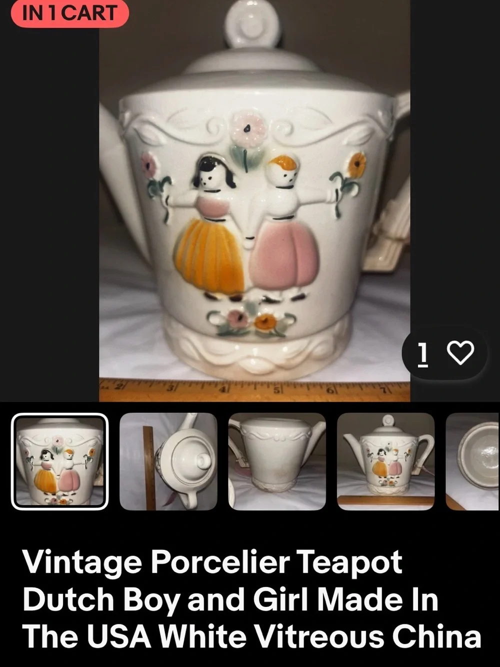 Porcelier Vitreous Dutch Boy Girl Teapot Cream Embossed USA
